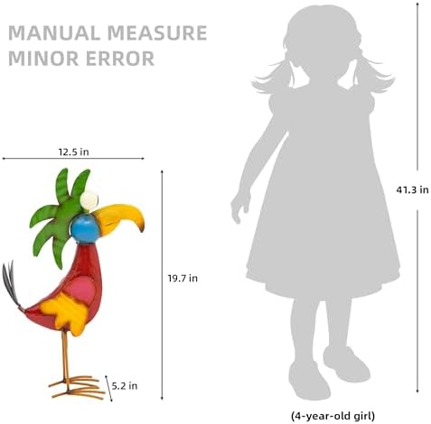 19.7" Metal Tiki Bird Decor, Large Garden Parrot Sculpture Statues - Image 7