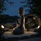 Sculptures Buddha Statue, Garden Statues 23.6 Inch Tall, Large Magnesium Oxide Buddha Sculpture Indoor & Outdoor, Statue for Home Decor Yard Porch Patio, Dark Gray with Gold Accents - Image 7