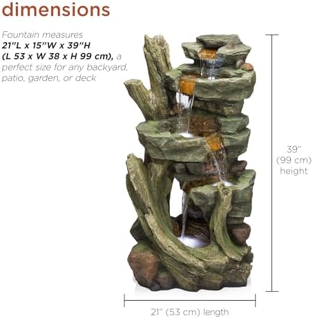 Alpine Corporation TZL292 Outdoor Floor Cascading Stone Tower Fountain, Garden Fountain with Natural Stone Look 40", Gray - Image 3