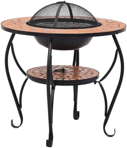 Tidyard Mosaic Fire Pit Table, 68cm Round Ceramic Steel Patio Heater with Mesh Cover and Poker for Outdoor Garden Backyard by Tidyard