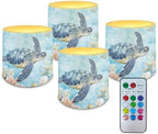 Sea Turtle Flameless Candles with Remote Battery Operated Candles with Timer Pack of 4 LED Pillar Tea Lights for Indoor Outdoor Coastal Theme Home Living Room Decorations by Merkmak
