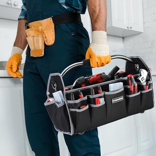 Kowsinde 18 Inch Tool Bag, Electrician Tool Bag, Open Top Tool Bags, 26 Pockets Can Hold Many Tools, Steel Handle and Removable Shoulder Strap - Image 6