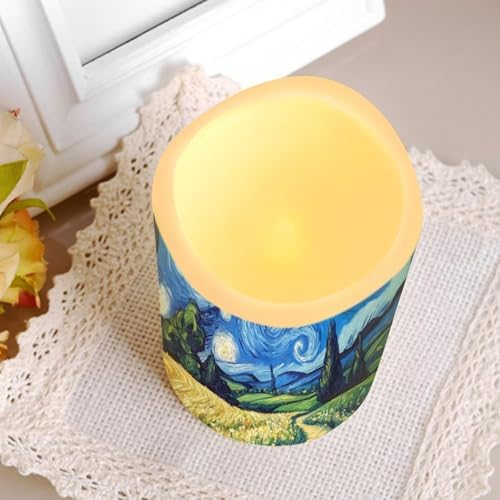 Flameless Candles with Remote Van Gogh Starry Night Flickering Battery Operated Candles with Timer Waterproof Real Wax LED Pillar Candles for Holiday Party Decor Set of 4 - Image 6