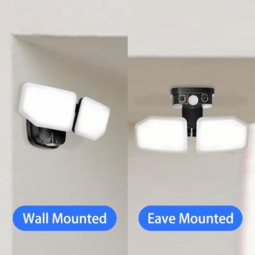 38W Flood Lights Outdoor, Integrated LED Security Light Fixture with 2 Adjustable Heads, Adjustable Brightness and Color, Dusk to Dawn Exterior LED Outdoor Light for Garage Yard Porch 2-Pack (Black) - Image 5
