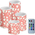 Flameless Candles Bulk Set of 4 Hearts Pink Flameless Candles with Remote and Timers Battery Operated Flickering LED Lights for Valentines Day Home Room Decor by Merkmak