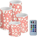 Flameless Candles Bulk Set of 4 Hearts Pink Flameless Candles with Remote and Timers Battery Operated Flickering LED Lights for Valentines Day Home Room Decor by Merkmak