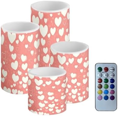 Flameless Candles Bulk Set of 4 Hearts Pink Flameless Candles with Remote and Timers Battery Operated Flickering LED Lights for Valentines Day Home Room Decor by Merkmak