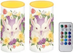 2 Pcs Battery Operated Flameless Candles with Remote and Timer Boho Floral Bunny Flameless LED Pillar Candles for Home Dining Room Decoration Battery Tealights by Merkmak