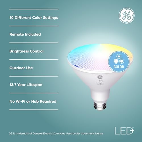 GE LED+ Color Changing PAR38 Outdoor LED Light Bulbs with Remote, 15 Watts, Outdoor Rated Floodlight (3 Pack) - Image 2