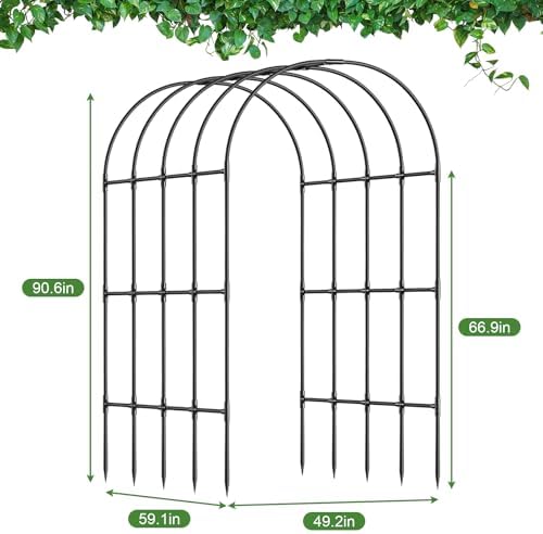 Garden Arch Trellis, Metal Arch Trellis for Climbing Plants Outdoor, Yard, Garden, Climbing Plants w/Decorative Wire Lattice - Black - Image 7