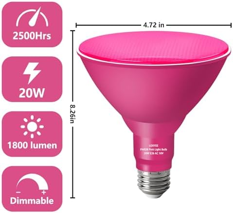 PAR38 LED Outdoor Flood Light Bulbs,Dimmable 20W(200W Equivalent) E26 Base Flood Light Bulbs,1800 Lumens LED Flood Light for Outdoor Garden,Garage,Yards,Pink 4 Pack - Image 4