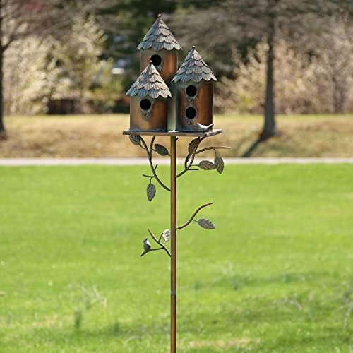 Large Copper Colored Multi-Birdhouse Stakes, Room for 4 Bird Families in Each ASIN: B09QHC67VL (Cylinders with Fence) - Image 5