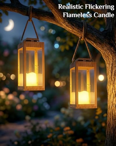 13" Large Wood Decorative Solar Lanterns Outdoor Waterproof for Porch - Image 5