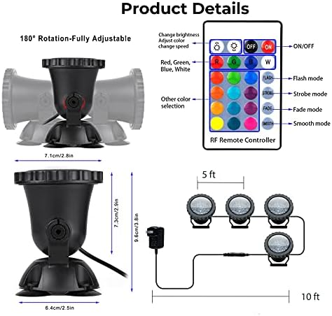 Pond Lights, RGB Outdoor LED Fountain Lights Underwater Landscape Spot Lights IP68 Waterproof Dimmable Memory for Garden Yard Lawn Waterfall (4 Lights) - Image 4