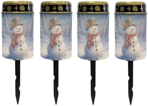 Poceacles Outdoor Solar Lights Solar Grave Candle Outdoor Waterproof Cemetery LED Candles for Cemetery Lawn Porch Christmas Winter Holiday Decor, Snowman Tree Pattern, Pack of 4 by Poceacles