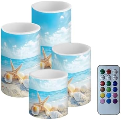 GLENLCWE Flameless Light Candles Battery Operated Candles with Color Changing Timer Remote Control Fake Pillar Candle Tealights Home Indoor Beach Coastal Decoration, Starfish Beach Seashell by GLENLCWE