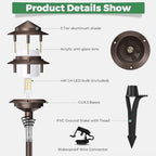 Gardencoin Pagoda Low Voltage Landscape Pathway Lights, 12V Outdoor LED Path Lights Wired, Aluminum Walkway Lighting with 4W 2700K Replaceable G4 Bulb, Bronze Classic 3-Tier Lantern, 12 Pack - Image 3