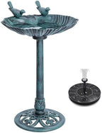 Water Fountain and Birdbath Solar Powered Polyresin Vintage Bronze/Green Outdoor Pond Fountain Combo Set Freestanding Bird Feeders for Garden Patio Deck or Yard by HI+SUYI