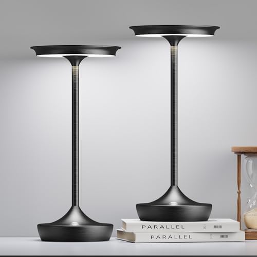 LED Rechargeable Cordless Outdoor 6000mAh Battery Table Lamp 2-Pack Black by SHANGCAI