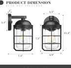 Emliviar 1-Light Outdoor Wall Sconce, Metal Cage Industrial Exterior Wall Light Fixture, Clear Tempered Glass with Black Finish, GE255BL BK - Image 6