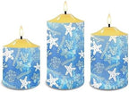Cozeyat Flickering Flameless Candles with Timer Blue Ocean Starfish Design 4/6H Timers Tealights, Ivory Pillar Battery Operated Candles with Dancing LED Flame Set of 3 - Image 2