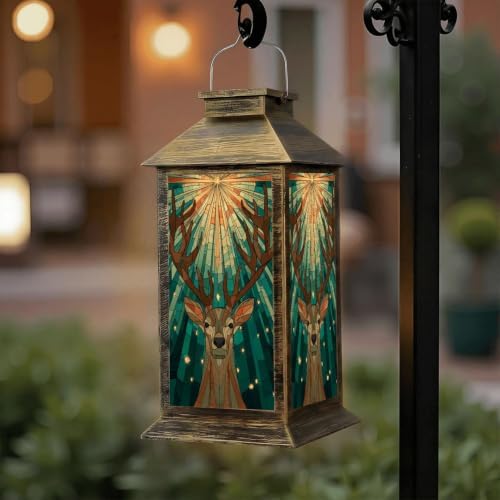 Solar Lantern Retro Abstract Stained Glass Outdoor Waterproof Garden Hanging Lantern Solar Powered Lighting Outside Solar Light for Patio Yard Camping, Gifts for Women Mom - Image 6