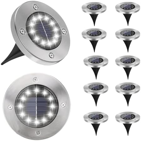 Solar Ground Lights Outdoor 12 Pack 4.6", Waterproof, Cool White by Kelvinlux