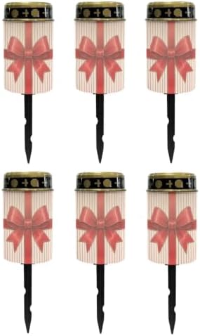 Poceacles Holiday Cemetery Candle Grave Lights Outdoor Waterproof Decoration Pathway Lights Garden Solar Candle for Christmas Holiday Party Decor, Red Bow Stripes, 6 Pack by Poceacles