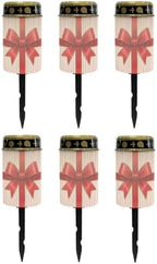 Poceacles Holiday Cemetery Candle Grave Lights Outdoor Waterproof Decoration Pathway Lights Garden Solar Candle for Christmas Holiday Party Decor, Red Bow Stripes, 6 Pack by Poceacles