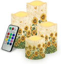 Flameless Candles Bulk Tea Lights Sunflower Battery Operated Candles with Remote and Timer for Home Living Room Table Decxoration Electric Pillar LED Candles Set of 4 Color Changing by Uorisanigo