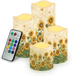 Flameless Candles Bulk Tea Lights Sunflower Battery Operated Candles with Remote and Timer for Home Living Room Table Decxoration Electric Pillar LED Candles Set of 4 Color Changing by Uorisanigo
