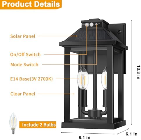 Solar Porch Lights Outdoor with Motion Sensor, Dusk to Dawn Waterproof Solar Wall Light with 3 Lighting Modes, Wall Sconce Light fixtures for Home Garage Porch Yard Front Door - Image 6