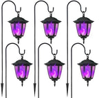 Dynaming 6 Pack Solar Halloween Flame Hanging Lights Outdoor, Flickering Flame LED Garden Lanterns with 4x38 Inch Shepherd Hooks, Landscape Lighting Waterproof for Lawn Yard Pathway Driveway, Purple by Dynaming