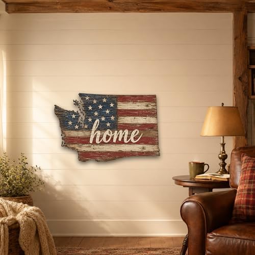 Washington "Home" State Shape Sign — Vintage American Flag Wall Decor — UV-Printed Aluminum (Not Real Wood) — Patriotic State Pride Art for Indoors & Outdoors — Made in USA - Image 5