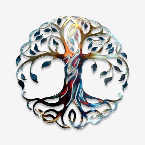 Tree Of Life Metal Wall Art Round Plaque Rustic Steel Decor For Living Room Bedroom Or Garden Porch Elegant Nature Inspired Silhouette Hanging Ornament (16 INCH) by Unknown