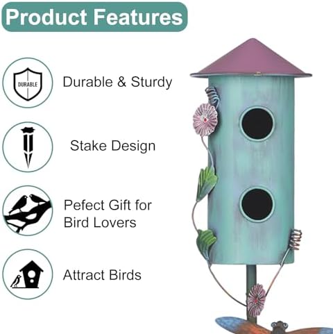 BAYN 57” Metal Bird House Stake for Outside Decorative - Image 5