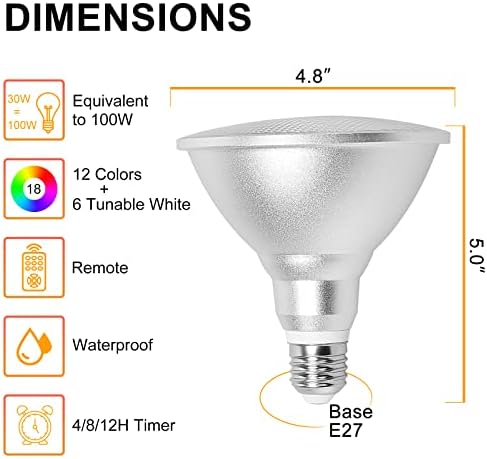 LED Par38 Flood Light Bulb Waterproof Outdoor, Color Changing Light RGBW - Image 3