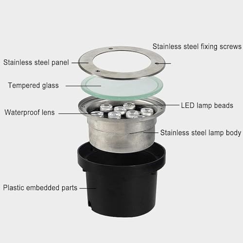 Submersible LED Fountain Lamp - Outdoor Buried Lights, IP68 Waterproof Stainless Steel LED Pond Spotlight, 12/24V Low Voltage Floor Lamp, with Remote Control(12V,9w) - Image 4