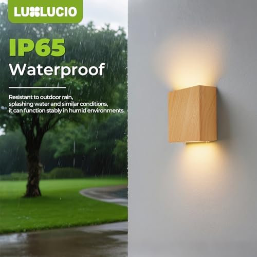 2 Pack Indoor Outdoor Natural Wood Grain Up and Down LED Wall Light, Modern Bedroom/Porch Wall Lamp, IP65 Waterproof, 5%-100% Dimmable 18W 1620lm, 5CCT (2700K-5000K), CRI 90+, 120V-277V - Image 2