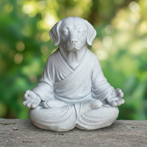OLOMA Heavy Concrete Meditating Dog Garden Sculpture Solid Stone Statue Durable Outdoor Indoor Lawn Patio Landscape Accent Statement Piece by OLOMA