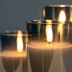 Grey Glass Flameless Candles Real Wax LED Pillar Candles Set of 3 - Image 3