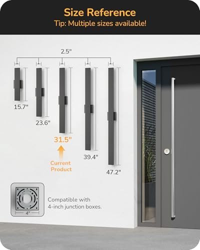 EDISHINE 31.5" LED Outdoor Wall Lights, Modern Exterior Light Fixtures - Image 2