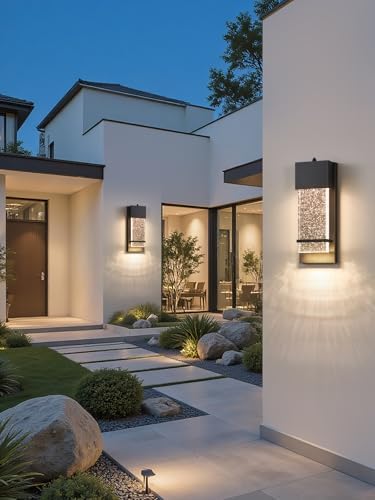 Dusk to Dawn Outdoor Wall Light Fixtures with Crystal Glass Black 2 Pack - Image 5