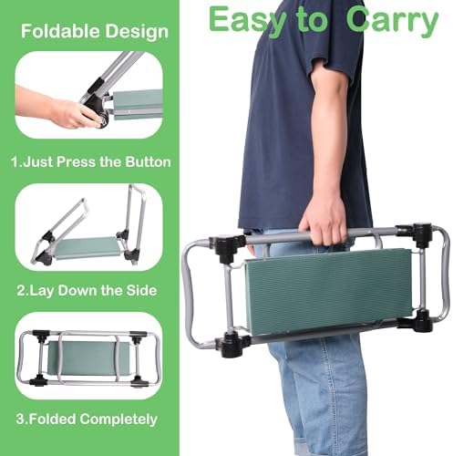 Garden Kneeler and Seat, 2024 Upgraded Foldable Heavy Duty Kneeling Bench with 2 Tool Bags and Soft EVA Foam Pad for Senior, Green - Image 6