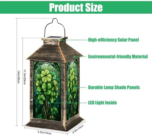 Solar Lantern St Patrick s Day Stained Glass Clover Tree Greenery Intricate Outdoor Waterproof Hanging Solar Light Outside Lights for Patio Yard House Lawn Decor Birthday Gifts for Women Mom - Image 2