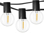 Outdoor String Lights 48ft with 23+2 Spare Bulbs, Shatterproof Dimmable Waterproof, LED 1W 60LM 2200K Warm Glow for Indoor/Outdoor Decoration and Lighting -Black Wire by Newpow