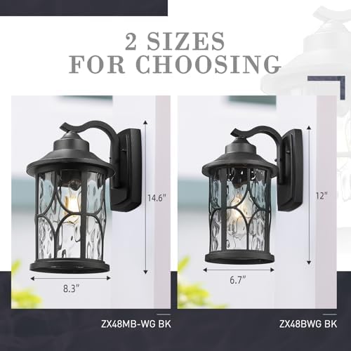 zeyu Modern Outdoor wall Lights, 12 Inch Exterior Wall Lantern, Cast Aluminum with Water Ripple Glass, Black Finish, ZX48BWG BK - Image 4