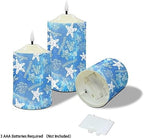 Cozeyat Flickering Flameless Candles with Timer Blue Ocean Starfish Design 4/6H Timers Tealights, Ivory Pillar Battery Operated Candles with Dancing LED Flame Set of 3 - Image 3
