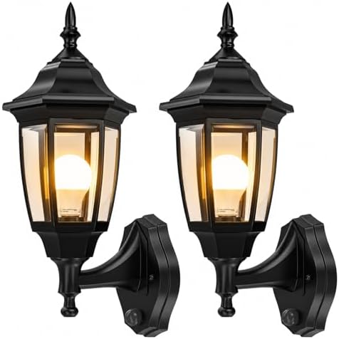 EMART Dusk to Dawn Plastic Outdoor Wall Light Fixtures(2 Pack, Black) by EMART