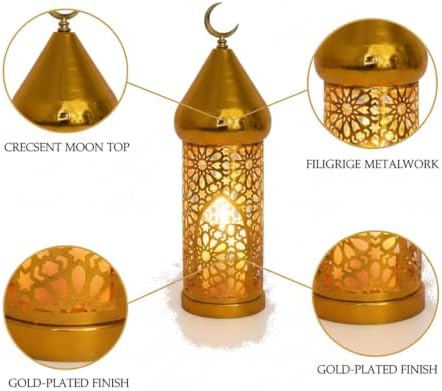 Hang or Display Moroccan-Style Metal Lantern with Gold Finish for Ambient Candle Lighting - Image 6